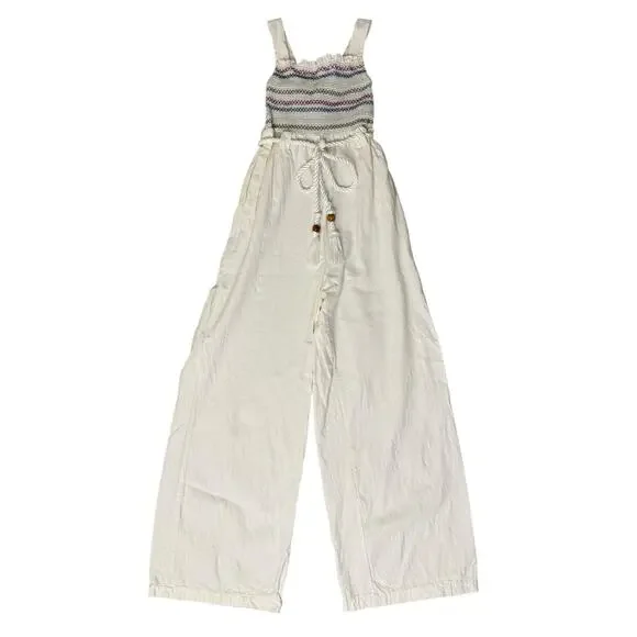 FREE PEOPLE Sienna Smocked Jumpsuit Ecru Bohemian Hippie Romper Sz XS NEW - Picture 2 of 8